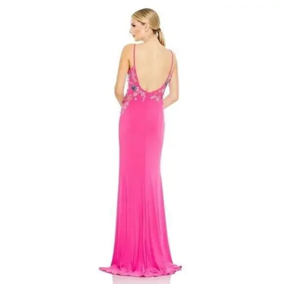 Mac Duggal 42006 Pink Jersey Maxi Gown‎ Stretch Floral Crystal Embellished - Picture 2 of 5